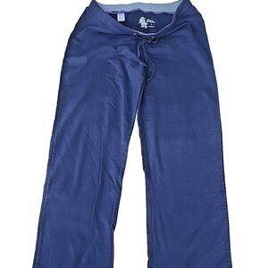 N.Y.L 100% Cotton Navy Blue Sz L Drawstring Stretch Comfort Ankle Crop Pants EC